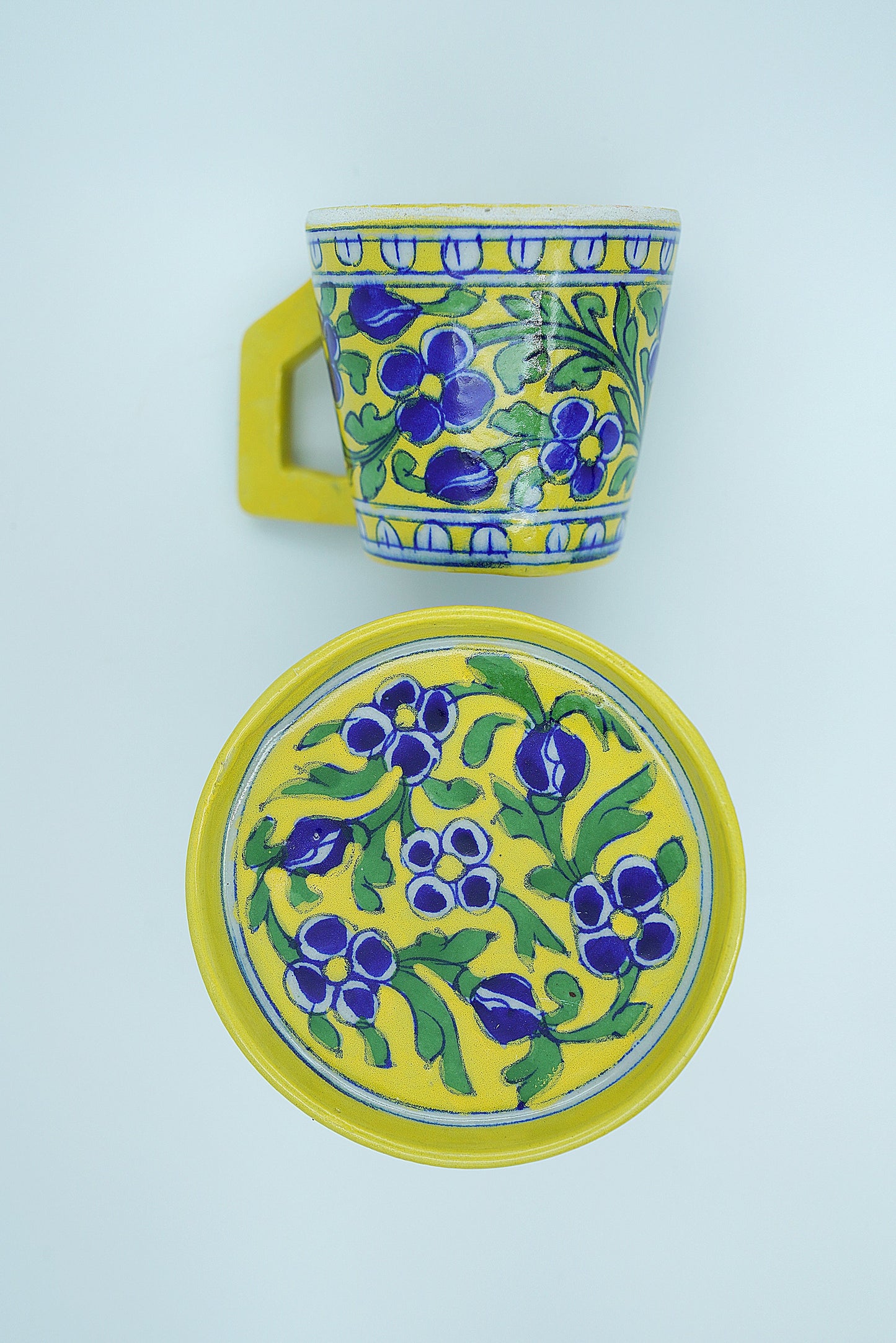 Jaipur Blue Pottery Tea Cup with Saucer | Set of 2 | Handcrafted | Handpainted