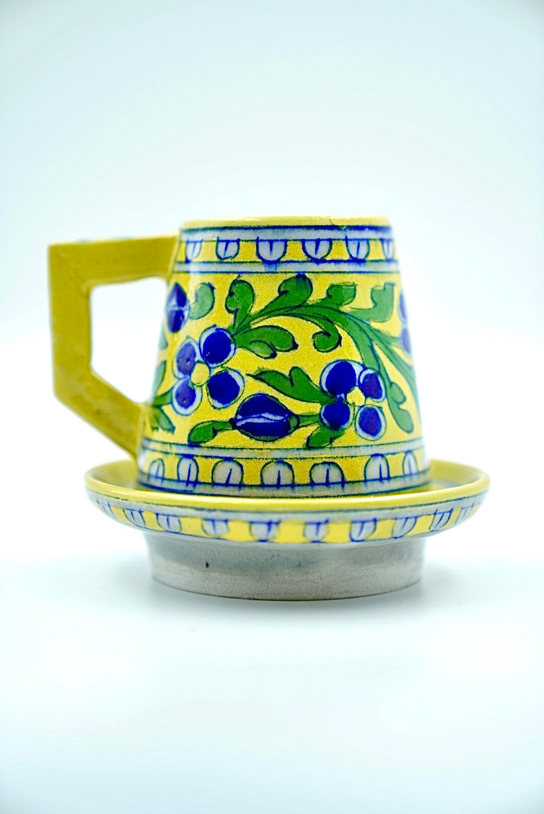 Jaipur Blue Pottery Tea Cup with Saucer | Set of 1 | Handcrafted | Handpainted