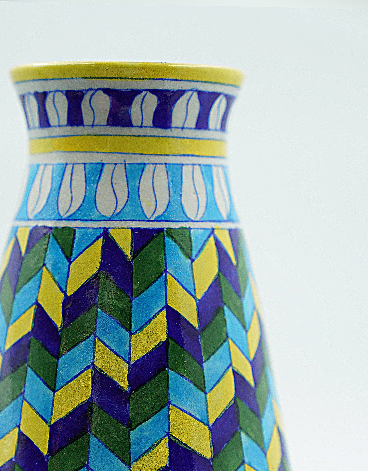 Jaipur Blue Pottery Vase | Colorful Geometric Pattern | Handcrafted | Hand-painted