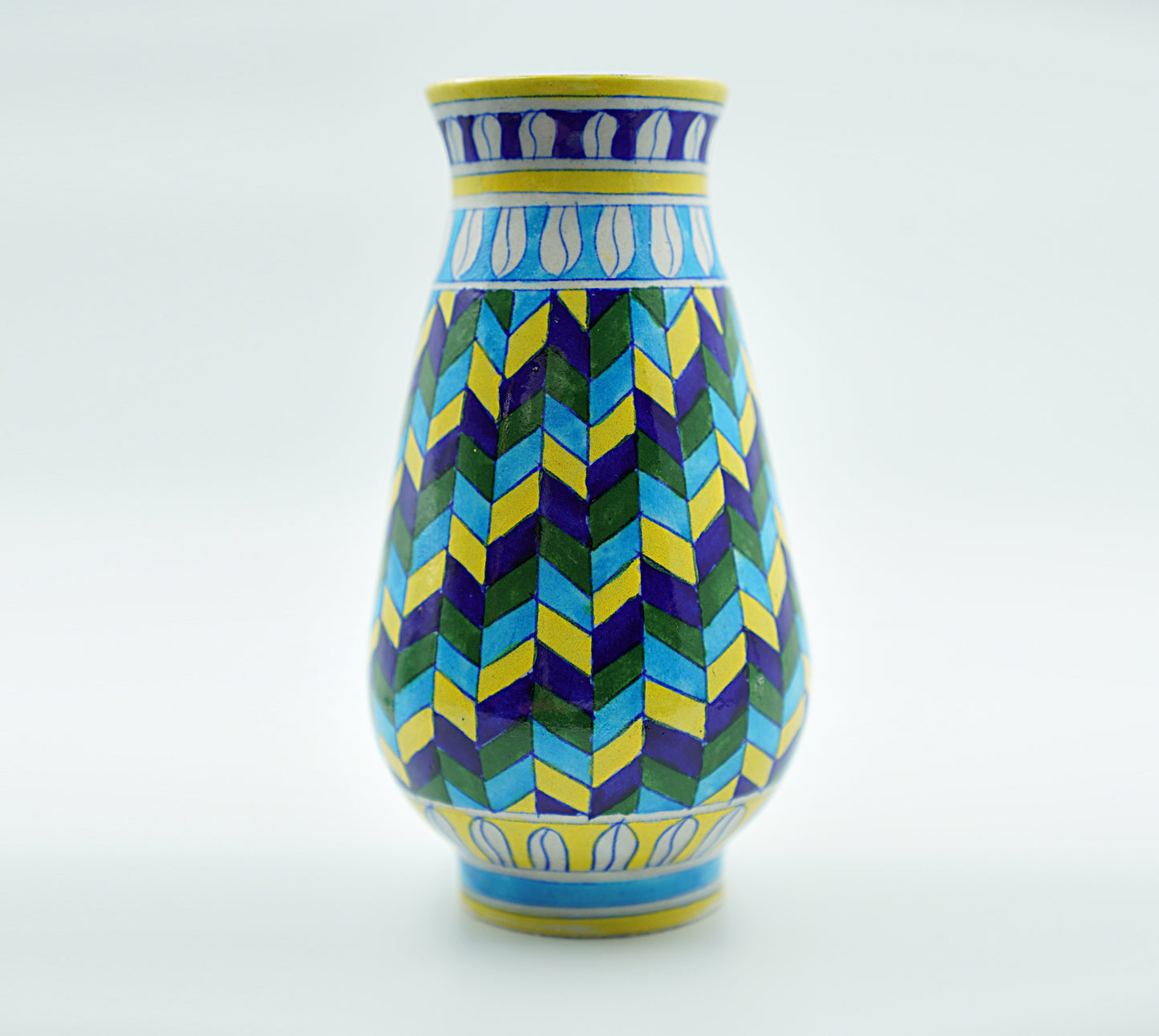 Jaipur Blue Pottery Vase | Colorful Geometric Pattern | Handcrafted | Hand-painted