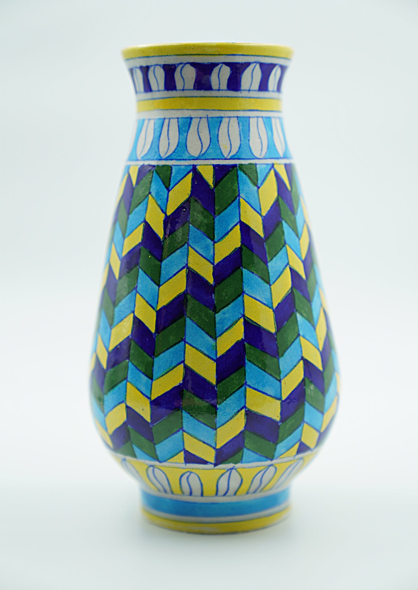 Jaipur Blue Pottery Vase | Colorful Geometric Pattern | Handcrafted | Hand-painted