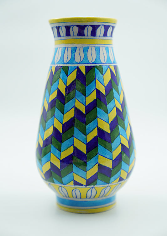 Jaipur Blue Pottery Vase | Colorful Geometric Pattern | Handcrafted | Hand-painted