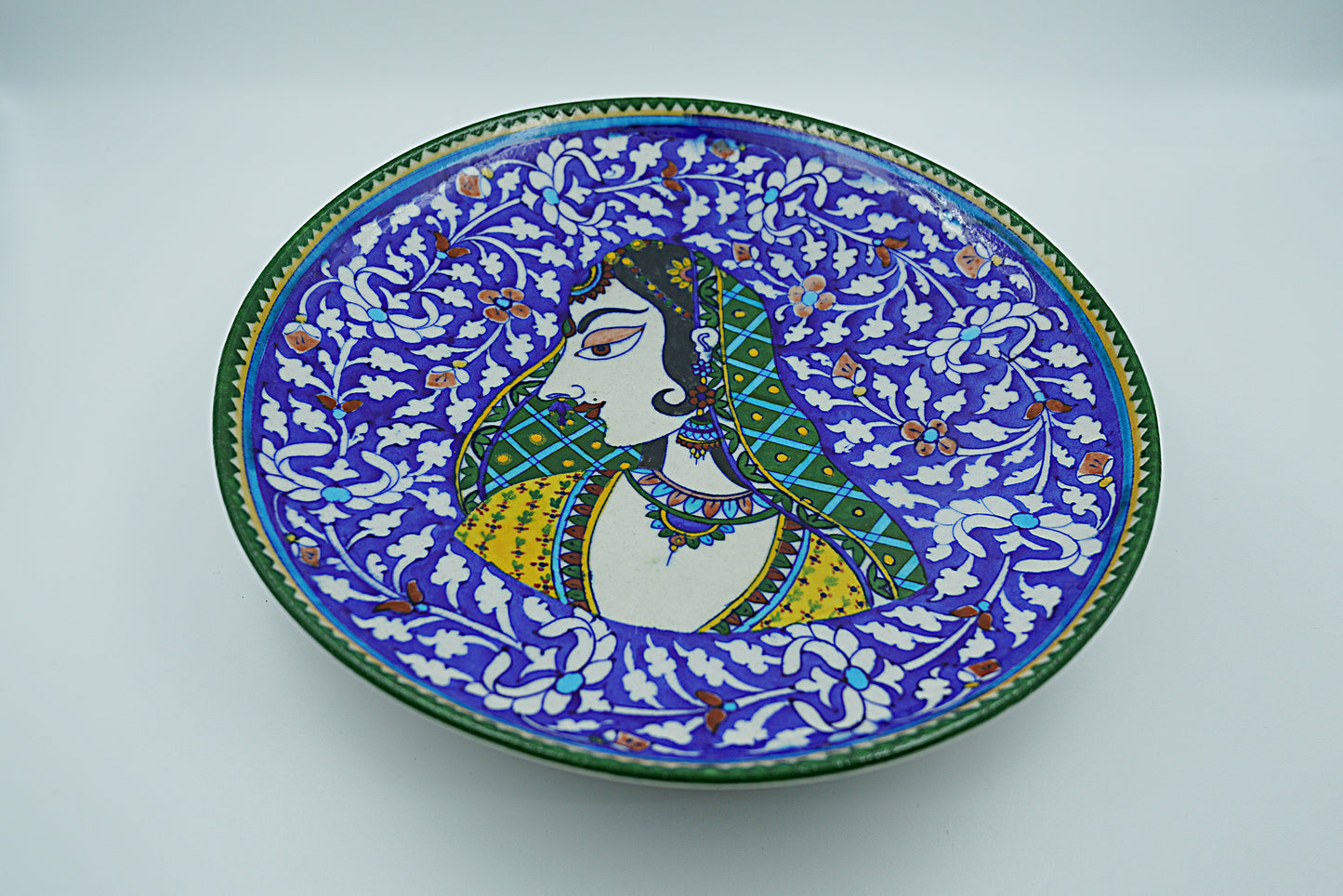 Jaipur Blue Pottery Wall Plates | 12' Inch | Rajasthani Princess | Handcrafted | Hand-painted