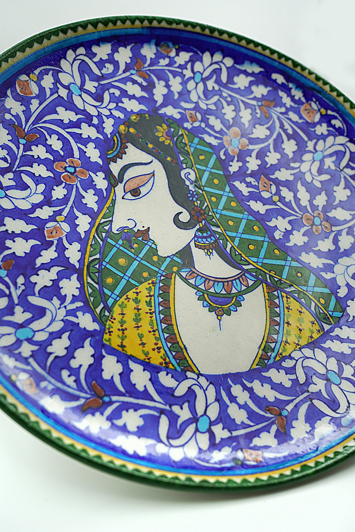 Jaipur Blue Pottery Wall Plates | 12' Inch | Rajasthani Princess | Handcrafted | Hand-painted