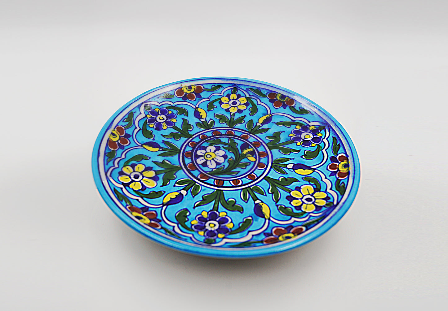 Jaipur Blue Pottery Wall Plates | 8' Inch | Floral Aqua | Handcrafted | Hand-painted |