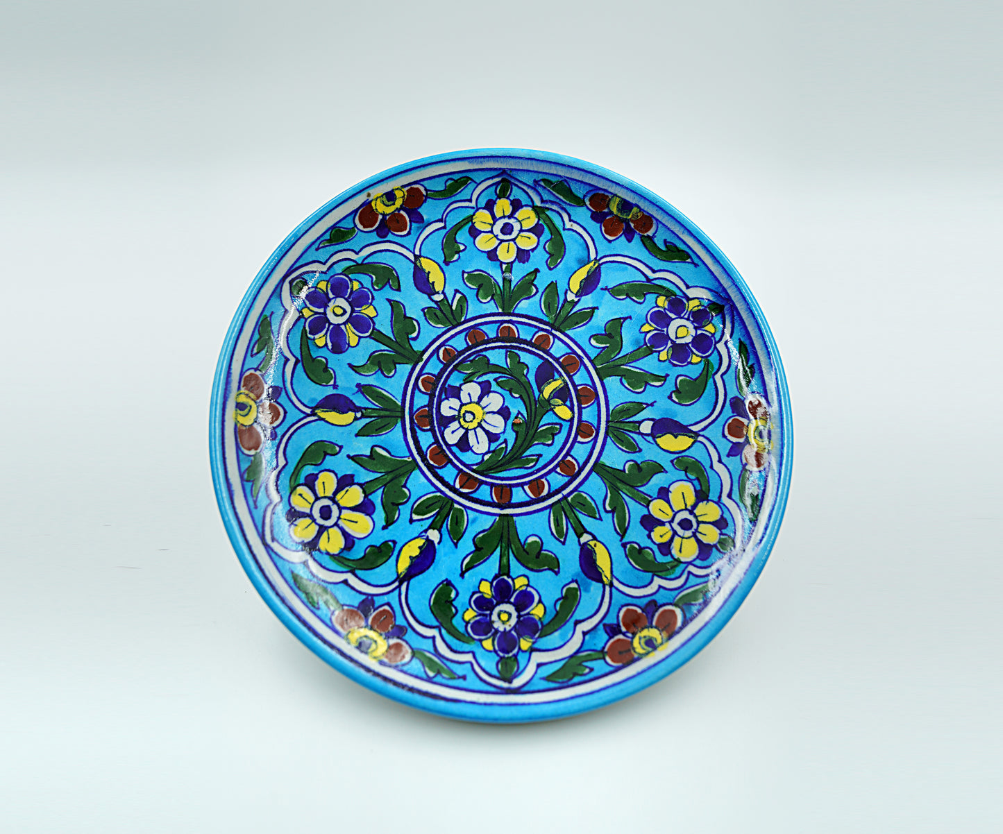 Jaipur Blue Pottery Wall Plates | 8' Inch | Floral Aqua | Handcrafted | Hand-painted |