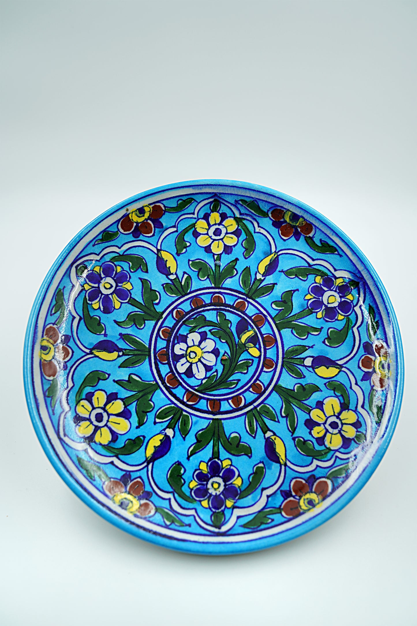 Jaipur Blue Pottery Wall Plates | 8' Inch | Floral Aqua | Handcrafted | Hand-painted |