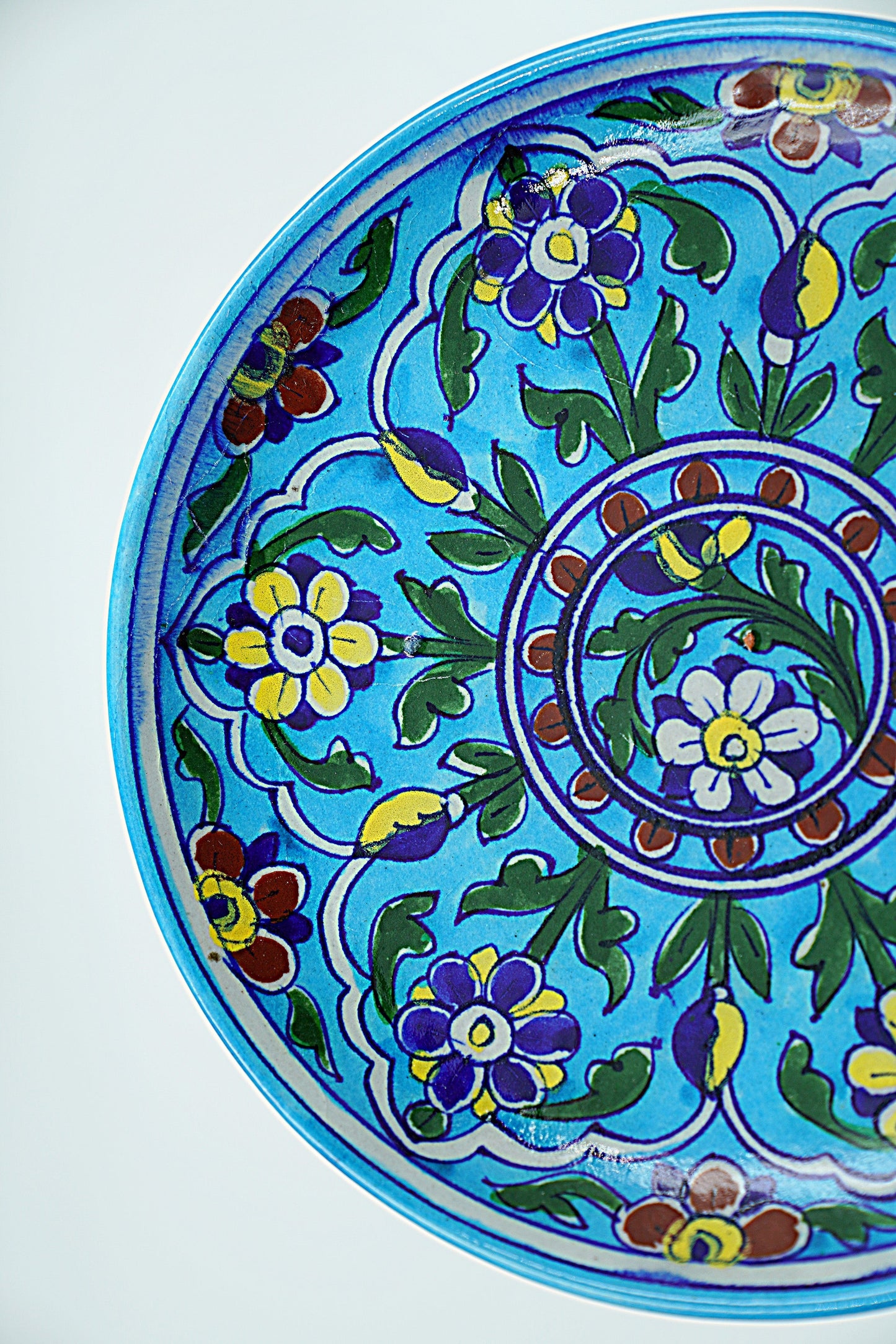 Jaipur Blue Pottery Wall Plates | 8' Inch | Floral Aqua | Handcrafted | Hand-painted |