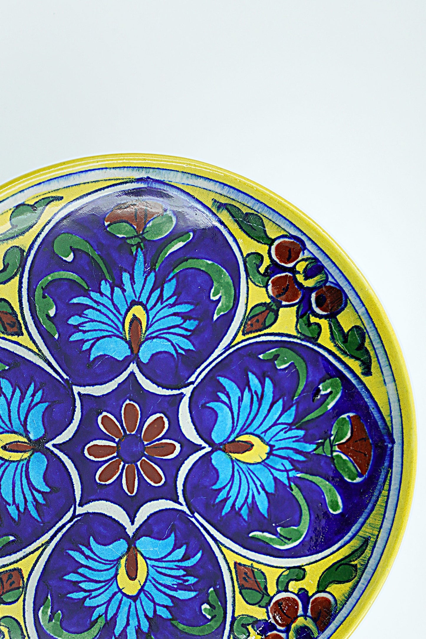 Jaipur Blue Pottery Wall Plates | 8' Inch | Floral Yellow | Handcrafted | Hand-painted |