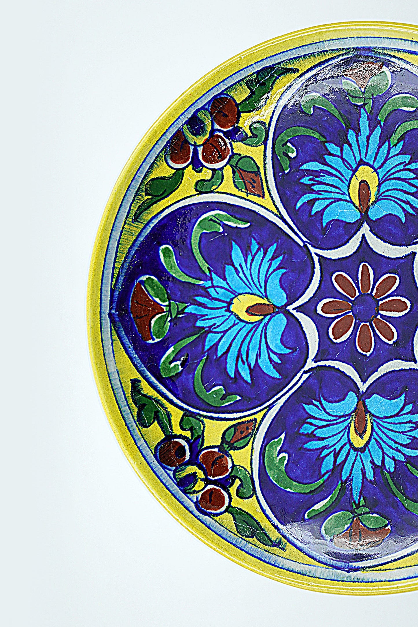 Jaipur Blue Pottery Wall Plates | 8' Inch | Floral Yellow | Handcrafted | Hand-painted |