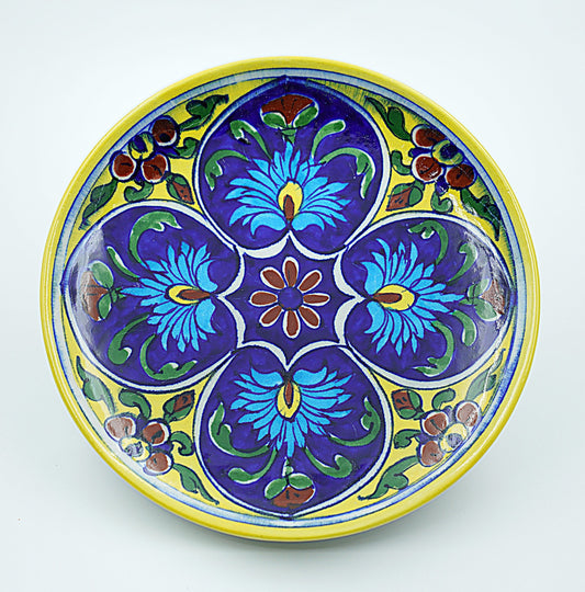 Jaipur Blue Pottery Wall Plates | 8' Inch | Floral Yellow | Handcrafted | Hand-painted |