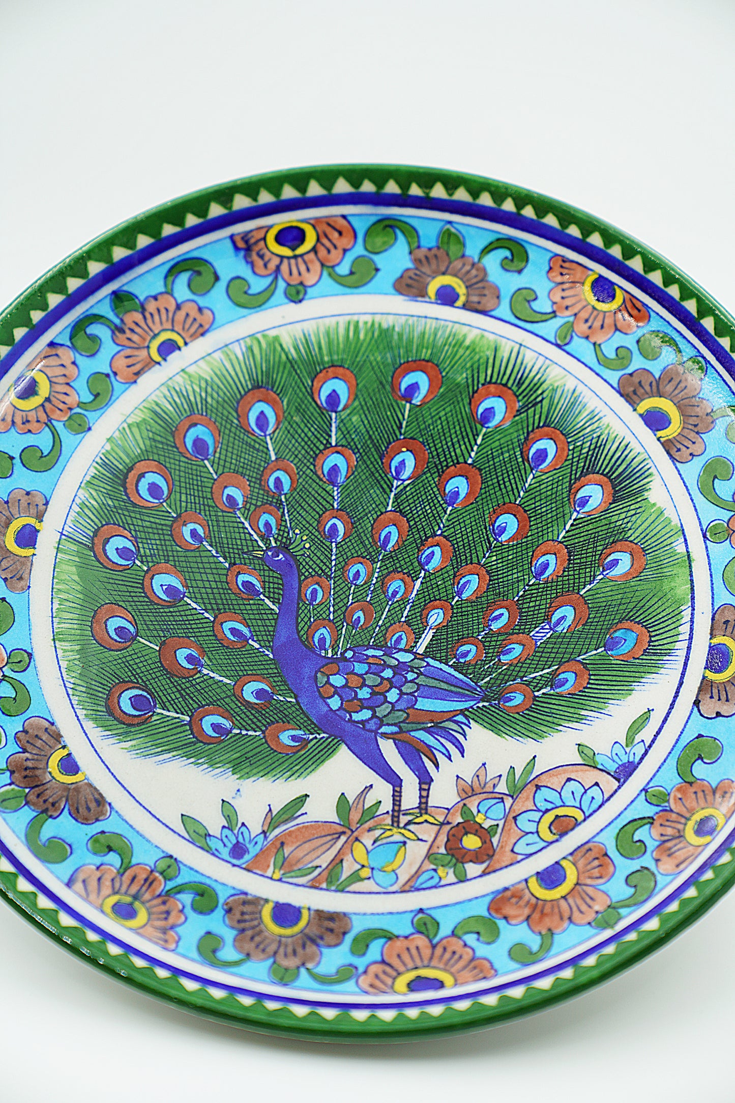 Jaipur Blue Pottery Wall Plates | 12' Inch | Blue Peacock | Handcrafted | Hand-painted