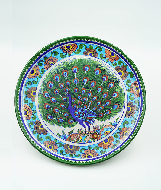 Jaipur Blue Pottery Wall Plates | 12' Inch | Blue Peacock | Handcrafted | Hand-painted