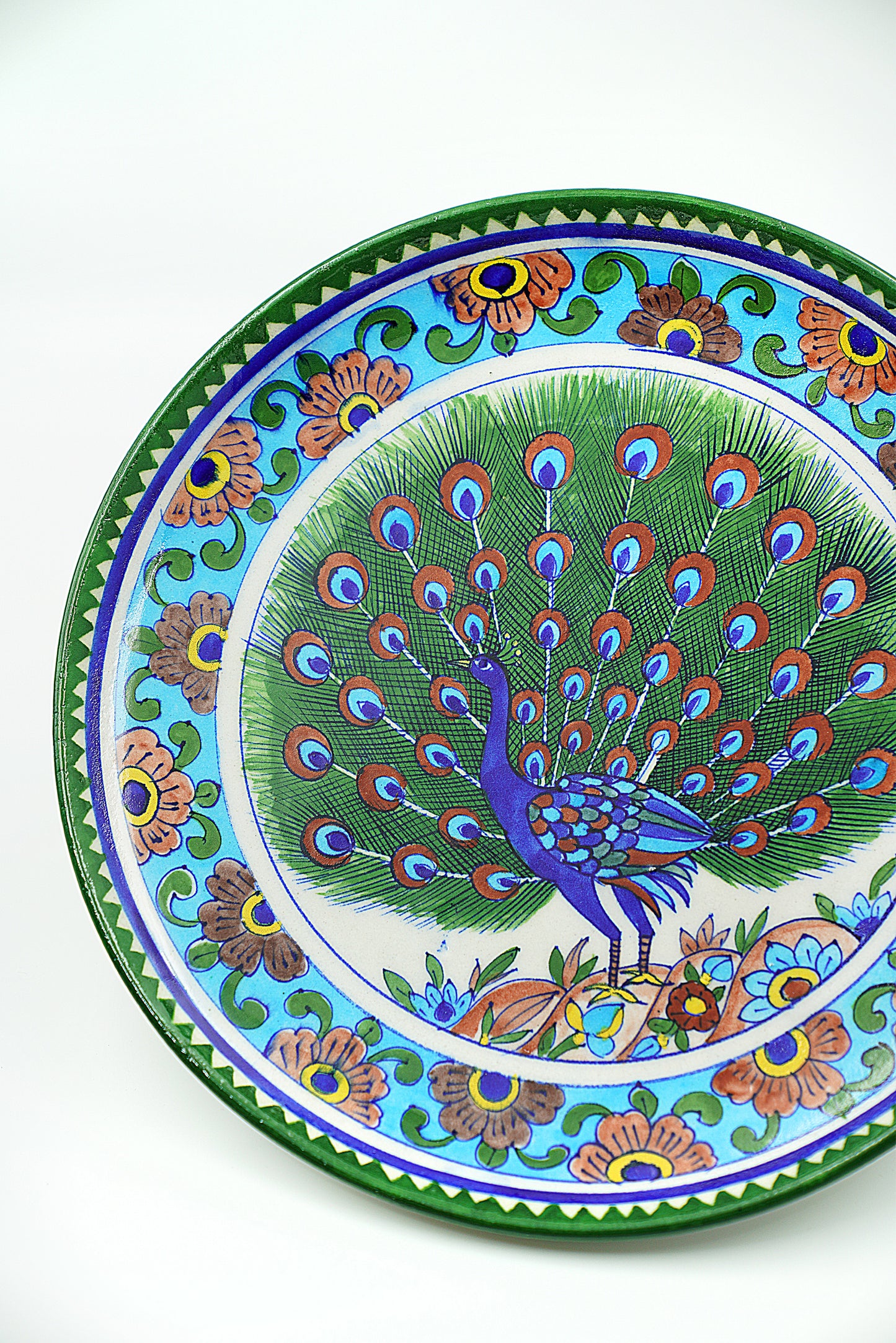 Jaipur Blue Pottery Wall Plates | 12' Inch | Blue Peacock | Handcrafted | Hand-painted