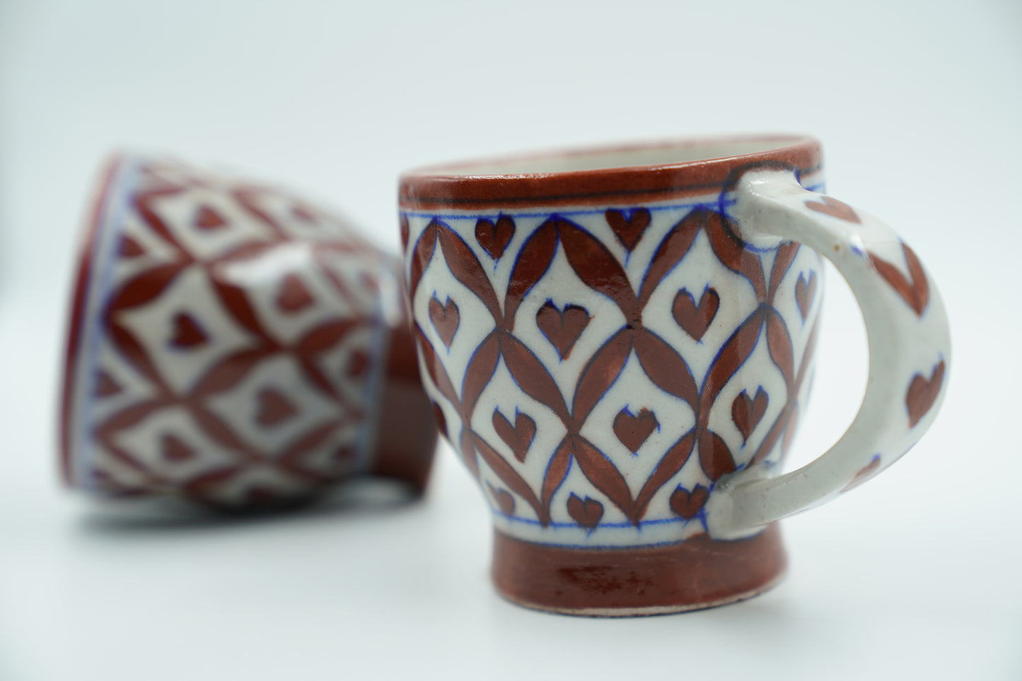 Jaipur Blue Pottery Coffee Mugs | 2 Piece | Chocolate Brown | Handcrafted | Hand-painted |