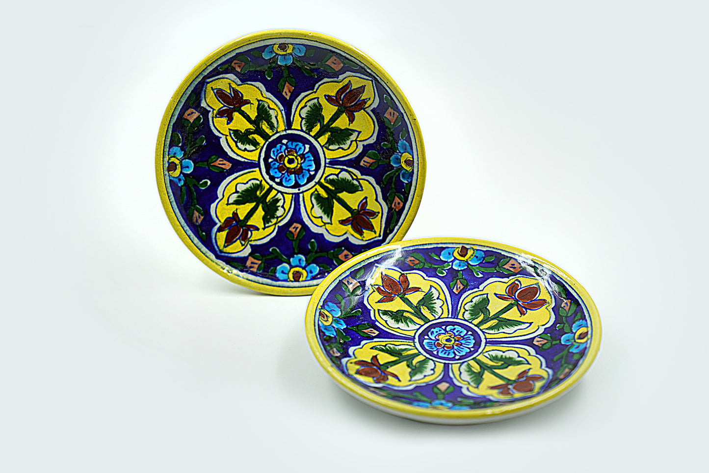 Jaipur Blue Pottery Wall Plates | 6' Inch | 1 Piece | Petal Yellow | Handcrafted | Hand-painted |