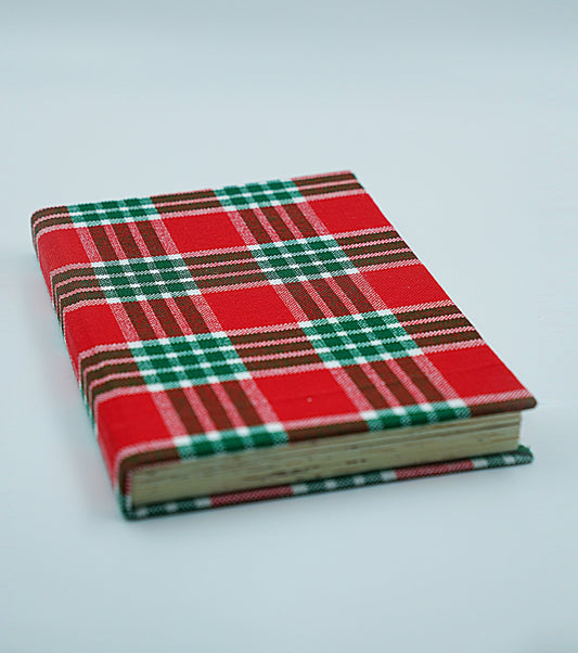 Sanganeri Handmade Paper Notebook | Red Checkered | Flower Petal Pages | Handcrafted |