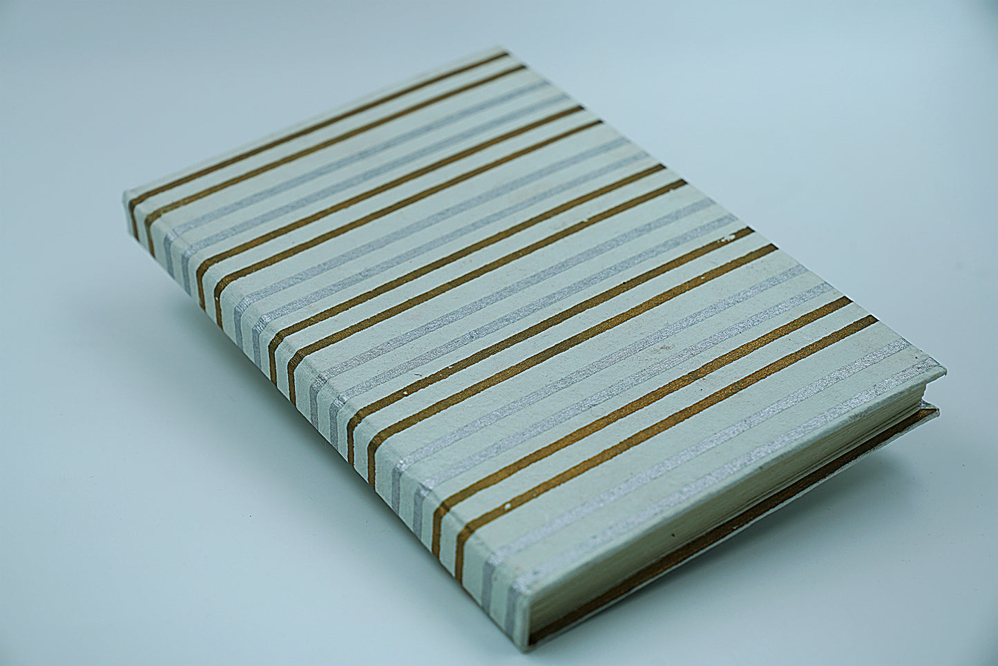 Sanganeri Handmade Paper Notebook | Set of 1 | Stripes on white cover | 21 X 15 CM |