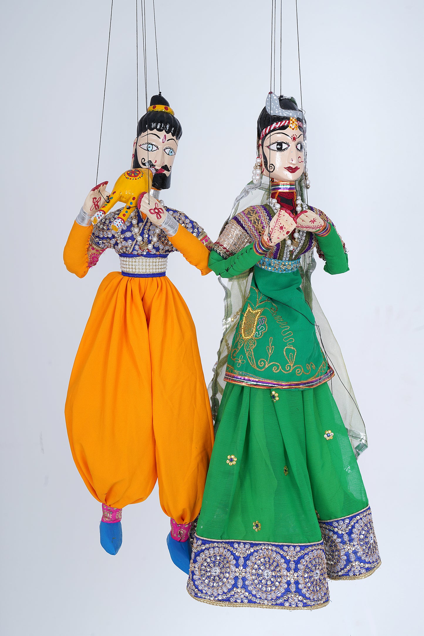 Jaipur Puppet | Kathputli | Exclusive! | Sapera Kalbelia Dancer | Indian Green Orange | Handcrafted | Hand Painted |