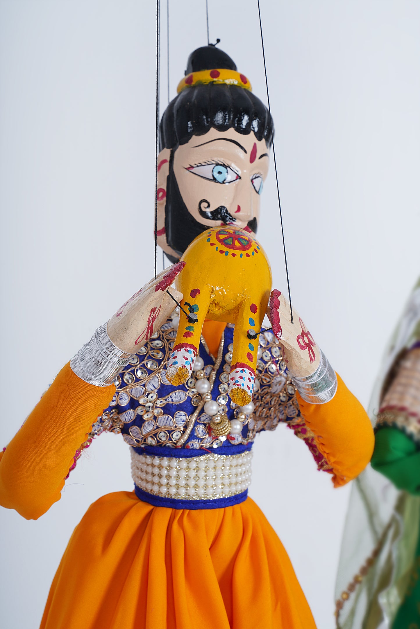 Jaipur Puppet | Kathputli | Exclusive! | Sapera Kalbelia Dancer | Indian Green Orange | Handcrafted | Hand Painted |