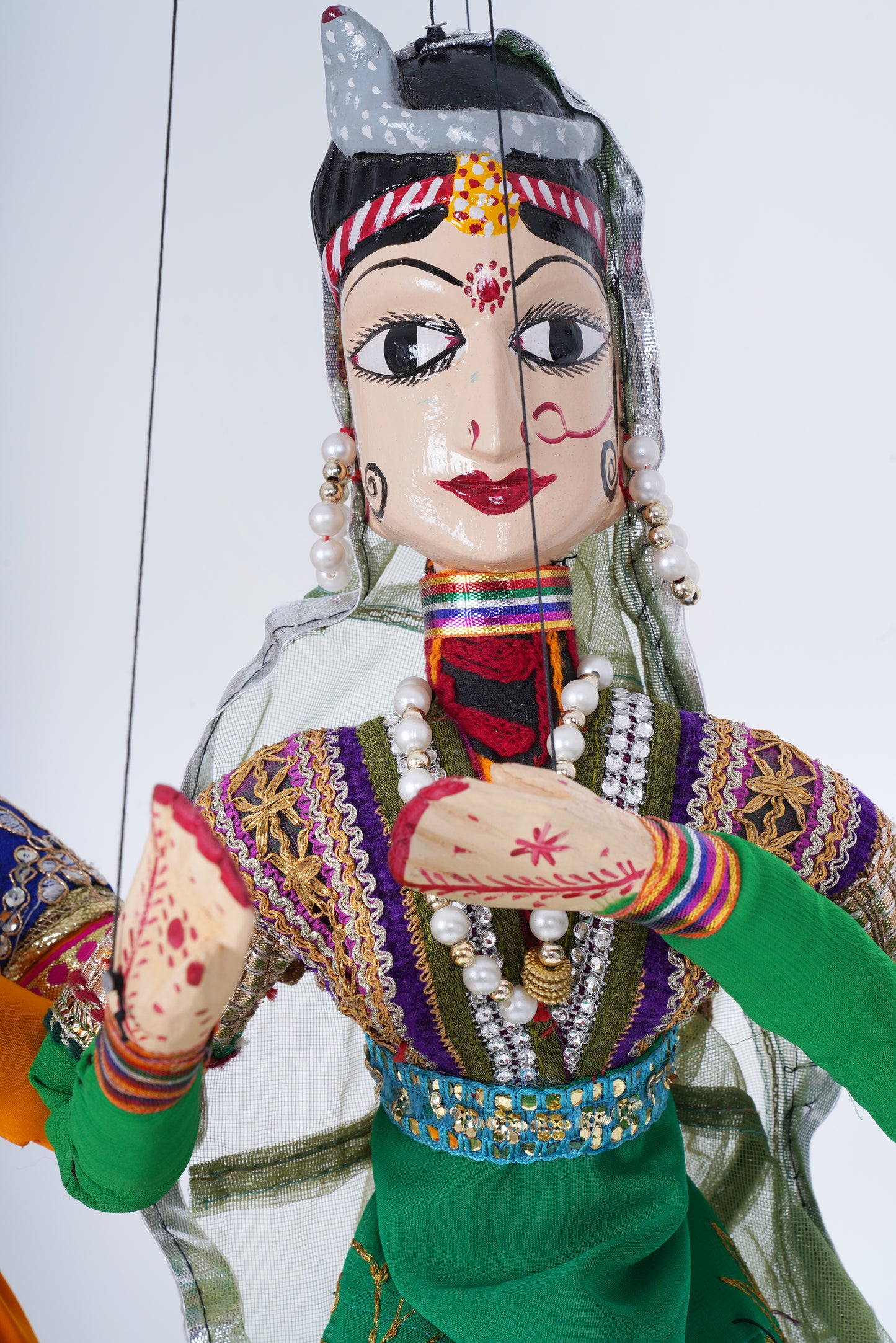 Jaipur Puppet | Kathputli | Exclusive! | Sapera Kalbelia Dancer | Indian Green Orange | Handcrafted | Hand Painted |