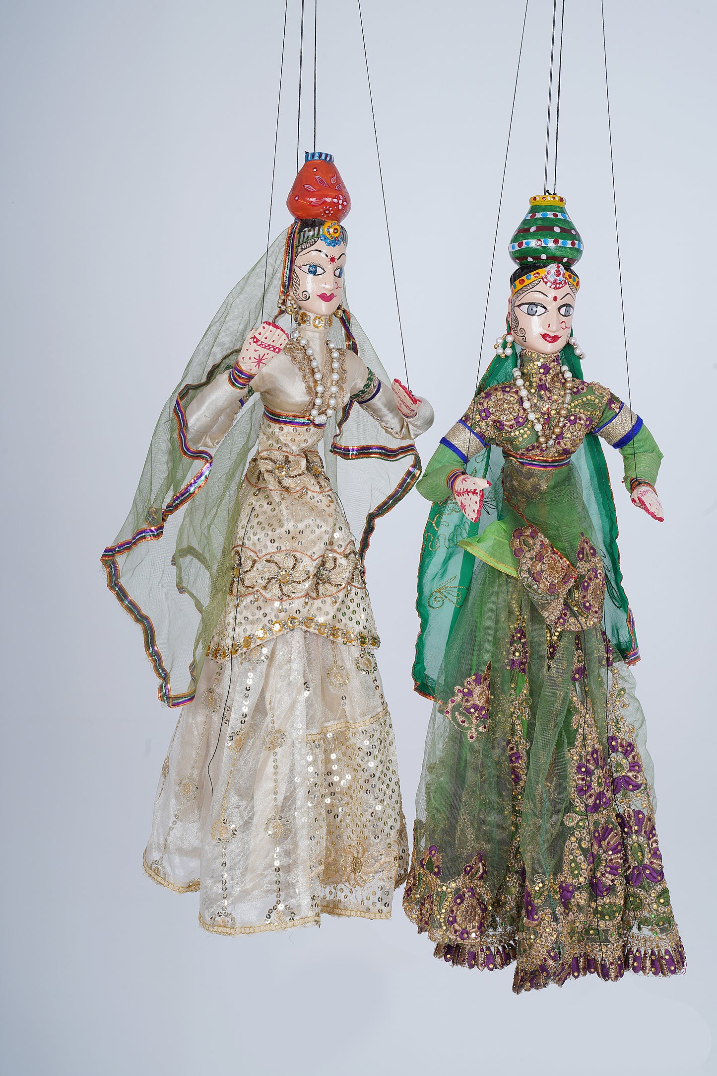 Jaipur Puppet | Kathputli | Exclusive! | Paniharin | Cream & Green | Handcrafted | Hand Painted |