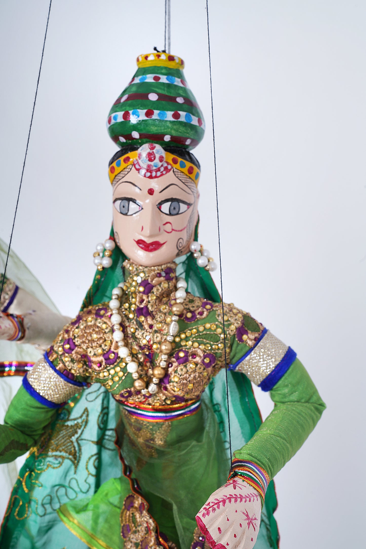 Jaipur Puppet | Kathputli | Exclusive! | Paniharin | Cream & Green | Handcrafted | Hand Painted |