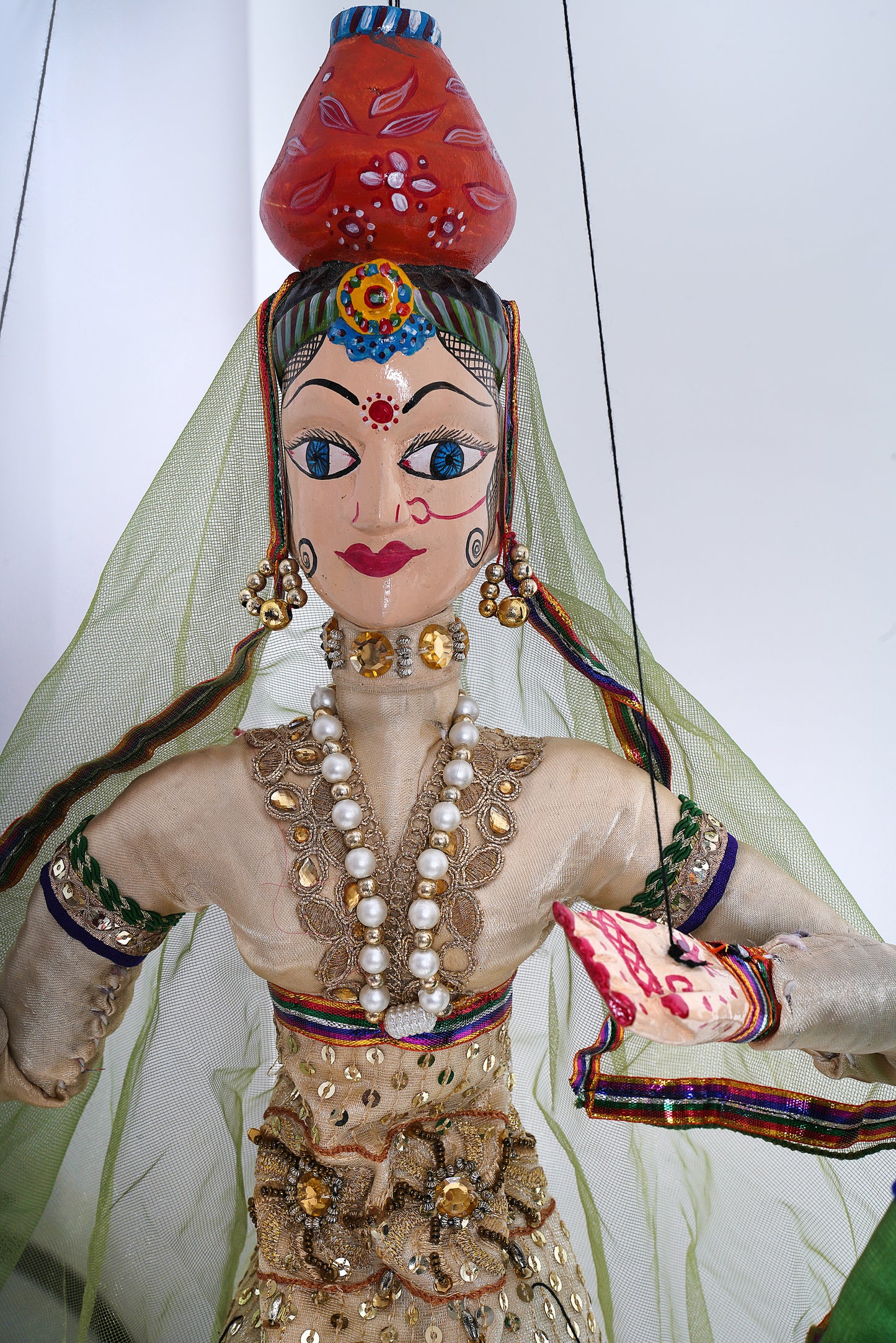 Jaipur Puppet | Kathputli | Exclusive! | Paniharin | Cream & Green | Handcrafted | Hand Painted |