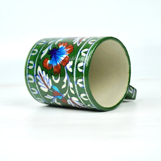 Jaipur Blue Pottery Coffee Mugs | 1 piece | Arty Green | Handcrafted | Hand-painted |